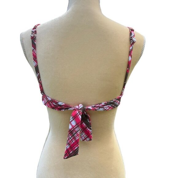 RAISINS Ruffle Bikini‎ Swim Top Size M Plaid Pink, Brown, White - Picture 5 of 16